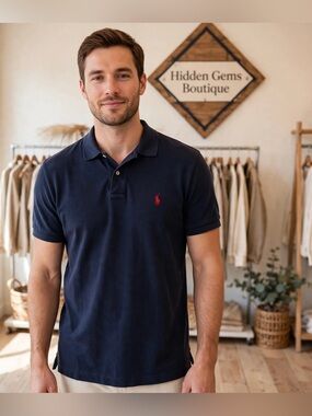 Polo by Ralph Lauren Classic Navy Blue Polo with Red Pony Logo